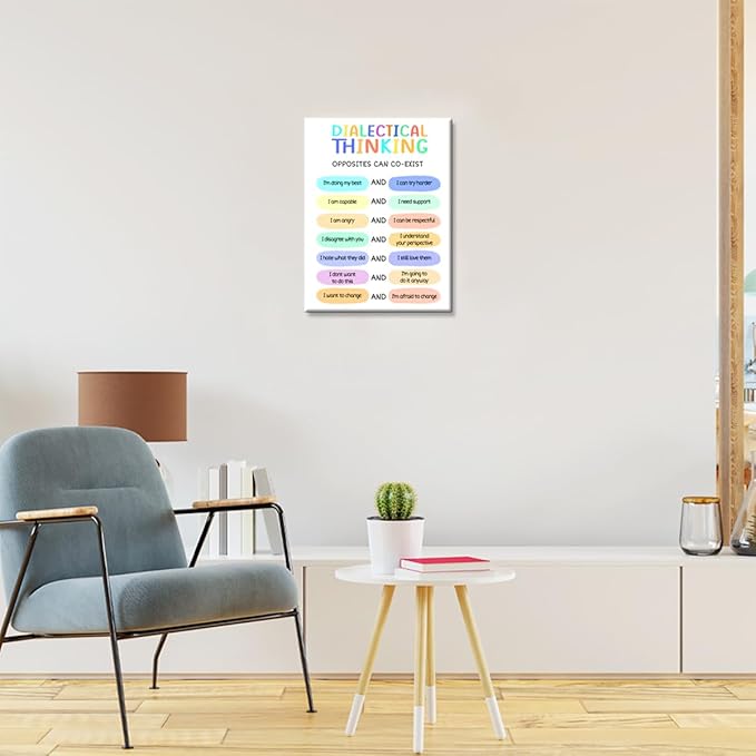 Mental Health Posters,Dialectical Thinking Poster Canvas Wall Art,Inspirational Canvas Framed Wall Art Ready to Hang for Therapy Office Home Nursery Classroom Wall Decor