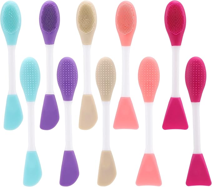 10 Pack Silicone Face Mask Applicator, 2 in 1 Double-Sided Facial Scrubber Brush Tool, Double-Head Manual Cleansing Brush for Deep Gentle Exfoliating