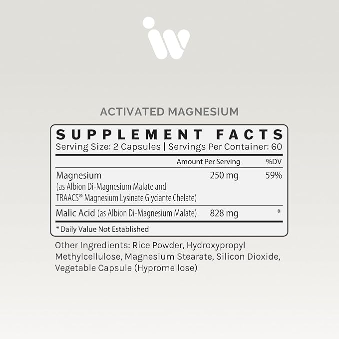 InfiniWell Activated Magnesium Supplement for Women & Men - Support Brain Health & Neurotransmitter Activity - Promote Relaxation for a Healthy Sleep Cycle - Optimized for Absorption (120 Capsules)