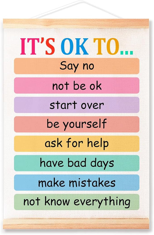 It's OK To Poster Hanger Frame for Therapy Counseling Office Wall Decor,Mental Health Canvas Wall Art Poster Print Wall Hanging 16x12in