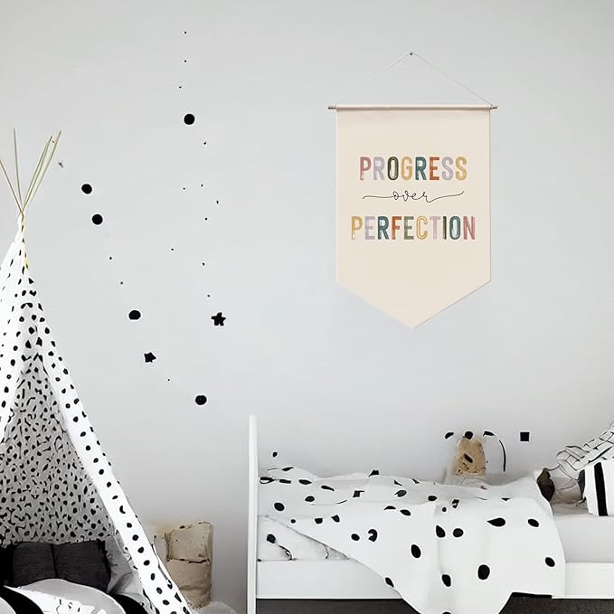 Progress Over Perfection Wall Hanging, Classroom Wall Decor, Kids Motivational, Inspirational Office Decor, Kid's Room Decor, Teacher Gift, Boho Classroom Wall Banner