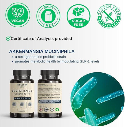 Akkermansia Probiotic - Akkermansia Munciniphila Supplement, GLP-1 Supplement - 60 Capsules