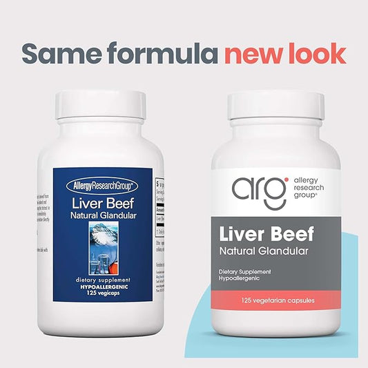 Allergy Research Group Beef Liver Supplement - Liver Function Support, Grass-Fed Beef Capsules 1000mg, Glandular Vitamins - 125 Count