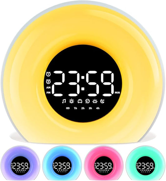 Wake Up Light Sunrise Alarm Clock for Bedroom Sunrise Sunset Simulation 23 Natural Sounds 13 Colors Light Dual Alarms and Snooze Function Sleep Aid for Heavy Sleepers Kids Adults (White)