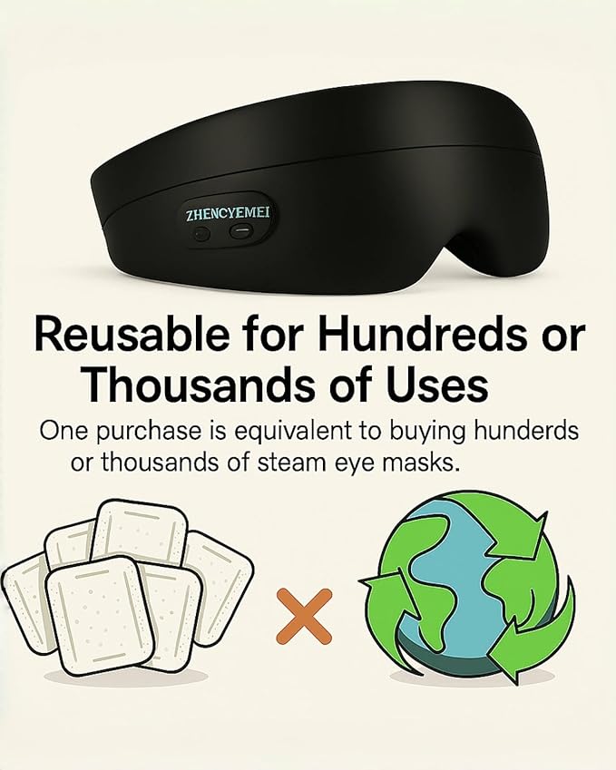 Heated Eye Masks for Dry Eyes, Cordless Silk Mask, 3 Heat Levels Electric Heating Pad for Eye Strain Relief & Fatigue,Ideal Gifts for Men Women,Sleep,Travel,Relaxation