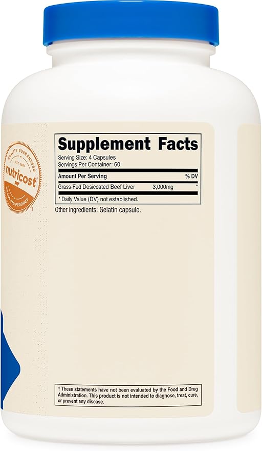 Nutricost Grass Fed Desiccated Beef Liver Capsules 3000mg Per Serv (750mg Per Cap), 240 Cap for 60 Servings - No Hormones, GMO and Gluten Free, Pasture-Raised, Free Range Beef