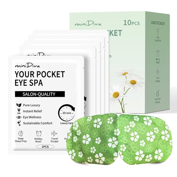 Minidiva Steam Eye Mask for Dry Eyes – Self-Heating Spa Warm Compress, Disposable Sleep Mask to Relieve Dark Circles, Fatigue & Stress (10, Chamomile)