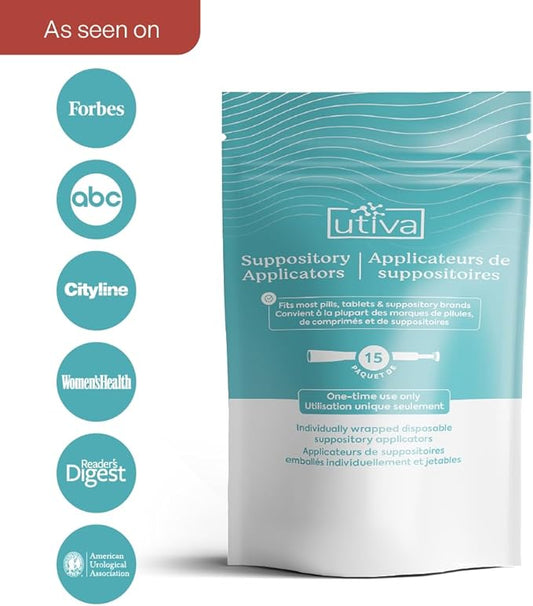 Szio+ Utiva Suppository Applicator for Women - Disposable Vaginal Suppository Applicators - Hygienic Individually Wrapped - Feminine Treatment, 15 Disposable Vaginal Inserts