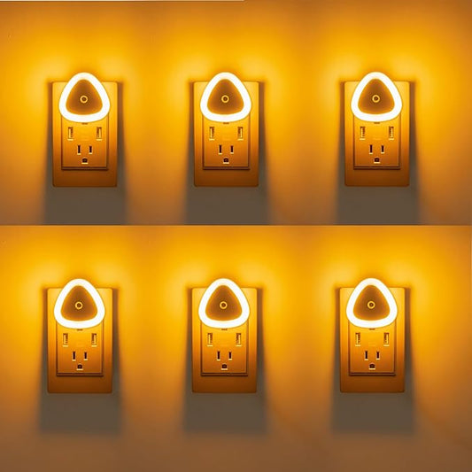 KINUR LED Night Light Lamp with Smart Sensor Dusk to Dawn Sensor, 0.5W Orange Amber Nightlight Plug into Wall, Night Lamp Led Night Light for Kids, Nursery, Bedroom, Hallway, Stairs, Kitchen,6 Pack