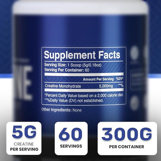 Micronized Creatine Monohydrate Powder, Vegan Creatine Powder Unflavoured, Supplements for Men, Pure Workout Essentials for Women, NSF Certified (300g) (5g Per Serv) (60 Servings)