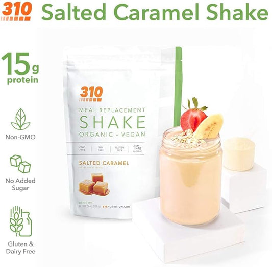 310 Nutrition Organic All-In-One Meal Replacement Shake Powder - Plant-Based Protein Smoothie Blend w/Fiber, Probiotics & Adaptogens - Low Carb, Vegan, Keto & Paleo - Salted Caramel - 28 Servings
