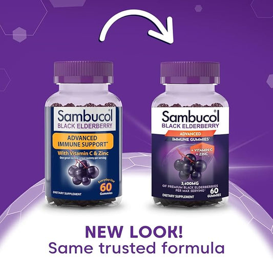 Sambucol Black Elderberry Gummies with Vitamin C & Zinc - Sambucus Elderberry Gummies for Immune Support, High Antioxidants, Gluten Free, Vegan, Elderberry with Zinc & Vitamin C for Adults - 60 Count