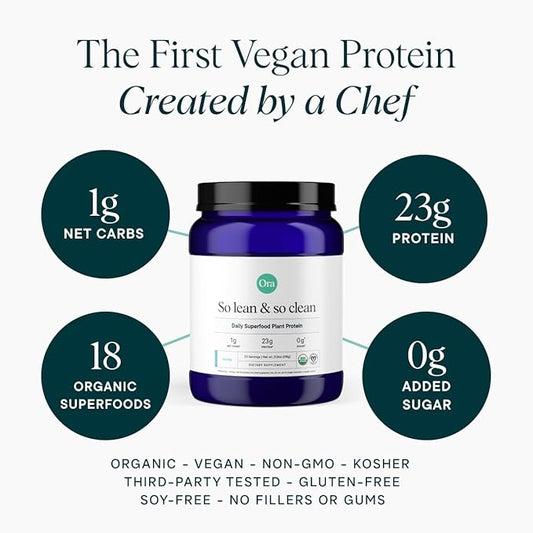 Ora Organic Plant-Based Protein Powder - 23g Protein for Women and Men - Vanilla Flavor 20 Servings, Vegan, Clean Protein, Third-Party Tested, Gluten-Free - 20 Servings