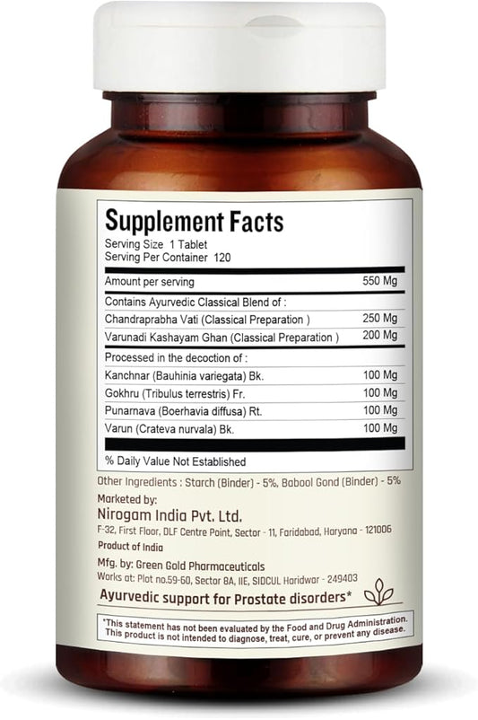 Purushrink Prostate Health Supplement for Men | Support Better Sleep and Urinary Health | Natural Ayurvedic Formula by Nirogam - 120 Tablets