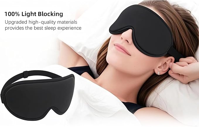 Sleep Mask,3D Contoured Sleeping Mask,99% Light Blocking Eye Mask, Zero Eye Pressure Cup Blindfold for Men Women, with Adjustable Strap for Sleeping, Yoga,Traveling(Black)