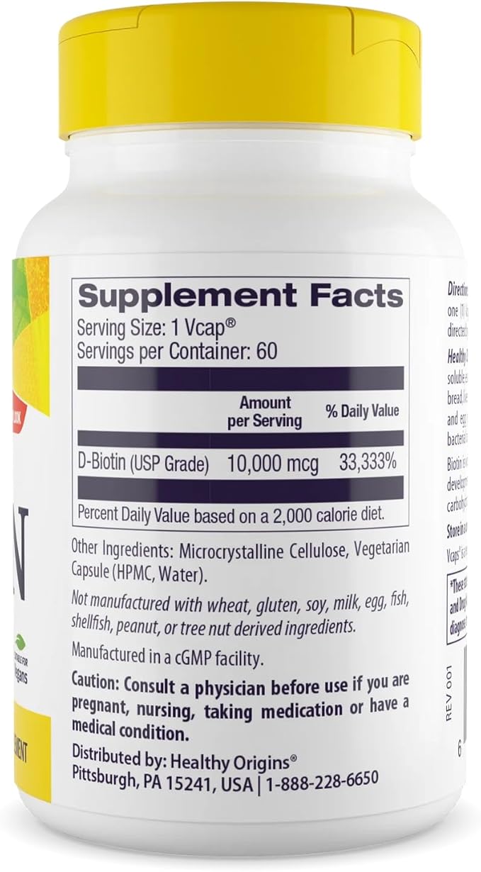 Healthy Origins Biotin Veg Capsules, 10,000 mcg, 60 Count