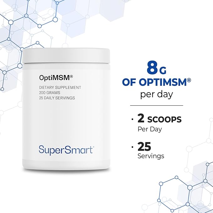 Supersmart OptiMSM (Patented & High Purity Formula) - Methyl-Sulfonyl-Methane MSM Powder Supplement | Vegan & Gluten Free - 200 g