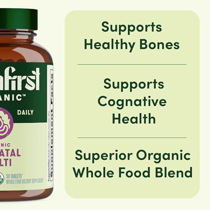 Prenatal Once Daily Multivitamin for Women for Conception, Pregnancy, Postpartum & Breastfeeding, Folate, Iron & Organic Whole Food Blend, Vegan, 30 Count