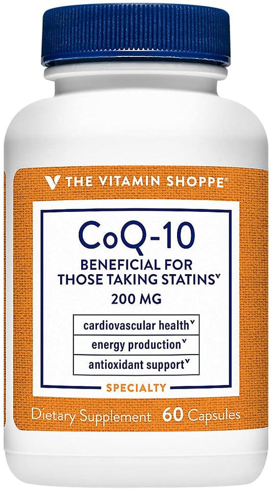 The Vitamin Shoppe CoQ-10 200mg - Beneficial for Those Taking Statins – Supports Heart & Cellular Health and Healthy Energy Production, Essential Antioxidant – Once Daily (60 Capsules)