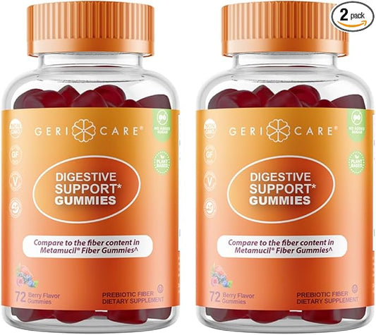 GeriCare Prebiotic Digestive Support Gummies Berry Flavor, 72 Count, Plant-Based Fiber for Gut Health & Regularity, Non-GMO, Gluten-Free, Vegan, Fiber Supplement to Supports Regular Digestion (2 Pack)