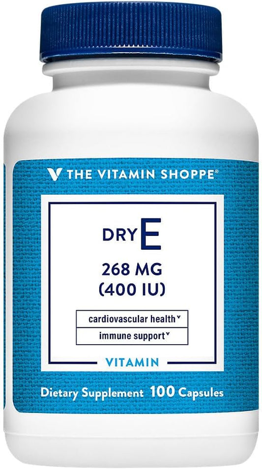 The Vitamin Shoppe Vitamin E Dry 400IU - Natural Source, Supports Healthy Cardiovascular System, Immune Health & Eye Health - Once Daily (100 Capsules)