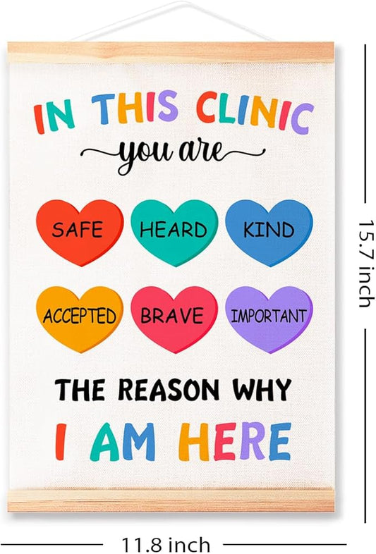 Mental Health Poster Hanger Frame for Therapy Counseling Office Wall Decor,In This Clinic You Are Safe Canvas Wall Art Poster Print Wall Hanging 16x12in