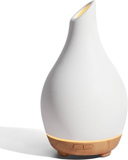 InnoGear Essential Oil Diffuser, 150ml Ceramic Diffuser Handcrafted Stone Aromatherapy Diffusers Ultrasonic Cool Mist Humidifier Vaporizer with 2 Mist Modes Waterless Auto Off for Room Office, White