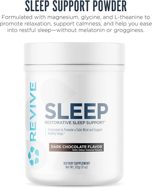 Revive MD Sleep Support Supplement for Adults, Dark Chocolate - Sleep Supplements with Magnesium (Glycinate), Inositol, Glycine & L-Theanine - Promotes Relaxation & Sleep Health