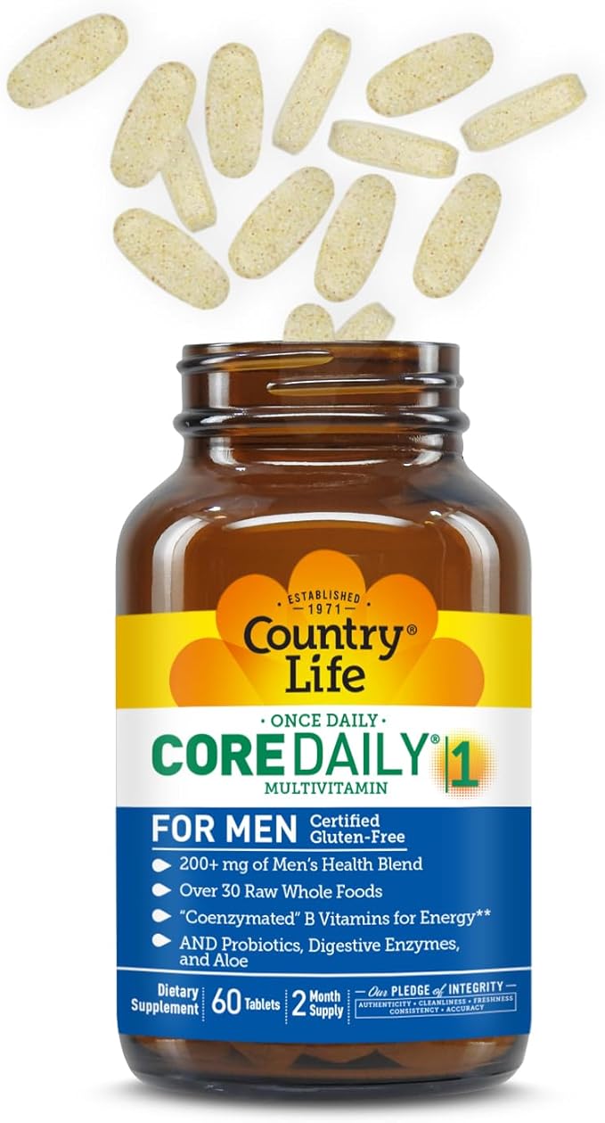 Country Life Core Daily-1 for Men - Multivitamin with Probiotics, Saw Palmetto, Pumpkin Seed Extract, and Coenzymated B Vitamins - Gluten-Free and Vegetarian - 60 Tablets