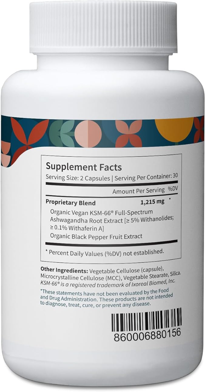 Pattern Wellness Ashwagandha Complex for Men & Women - KSM-66 & Black Pepper Extract - Whole Body & Heart Health - Supports Stress & Mood - Non-GMO - 120 Vegan Capsules