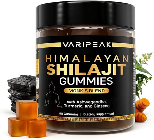 Shilajit Gummies - 5-in-1 Adaptogen Supplement with Ashwagandha, Ginseng, Turmeric, & Black Pepper | Energy, Focus, Immunity & Vitality Support | Organic, Vegan, Sugar-Free | 90 Count