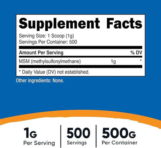 Nutricost Pure MSM Powder 500 Grams (Methylsulfonylmethane)