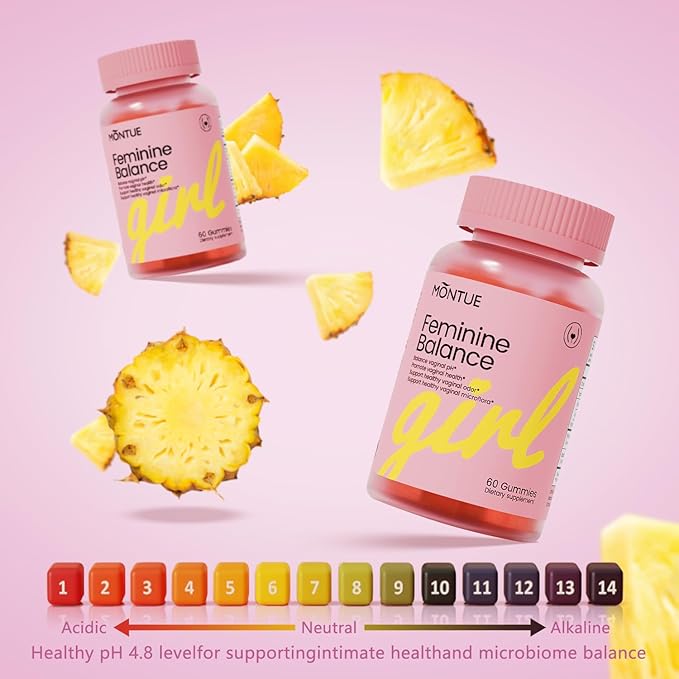 Premium Feminine Balance Gummies-pH Balance with Prebiotics & Lactobacillus Probiotic Blend&Hawaiian Pineapple Immune Support, Vegan & Non-GMO, 60 Gummies (120)