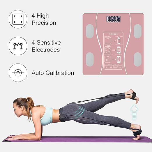 Intelligent Body Fat Scale, a Simple and Practical Digital Scale That can be Connected to a Mobile Digital Bathroom Scale to Display BMI, Body Fat, Muscle Mass, and Durable Weight Scale (Pink)