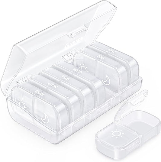 AUVON XL Weekly Pill Organizer 2 Times a Day, Pill Box 7 Day with One-Side Large Openings for Easy to Use, White AM PM Pill Case for Medication, Vitamins, Fish Oils, Supplements