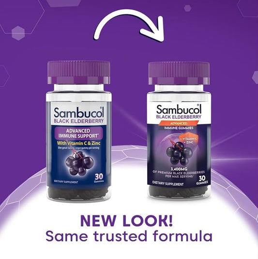 Sambucol Black Elderberry Gummies with Vitamin C & Zinc - Sambucus Elderberry Gummies for Immune Support, High Antioxidants, Gluten Free, Vegan, Elderberry with Zinc & Vitamin C for Adults - 30 Count