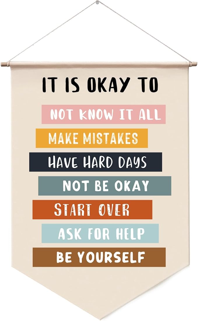 It's Okay to Not be Okay, Positive Affirmations for Kids, Classroom Wall Hanging, Encouraging Wall Decor for Homeschool, Playroom Hanging Banners, Hanging Banners for Wall Decor