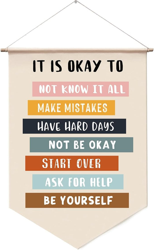 It's Okay to Not be Okay, Positive Affirmations for Kids, Classroom Wall Hanging, Encouraging Wall Decor for Homeschool, Playroom Hanging Banners, Hanging Banners for Wall Decor