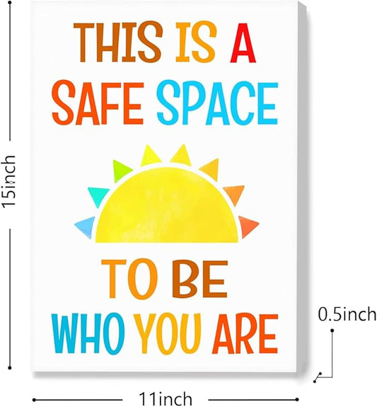 Mental Health Posters,Safe Space to be Who You are Poster Canvas Wall Art,Inspirational Canvas Framed Wall Art Ready to Hang for Therapy Office Home Nursery Classroom Wall Decor