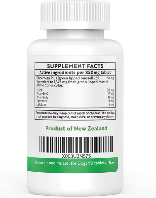 Green Lipped Mussel for Dogs – 1325mg High Strength Hip & Joint Supplement for Dogs with Omega-3 – Supports Dog Joint Health, Mobility & Vitality – 90 Dog Joint Supplements Tablets