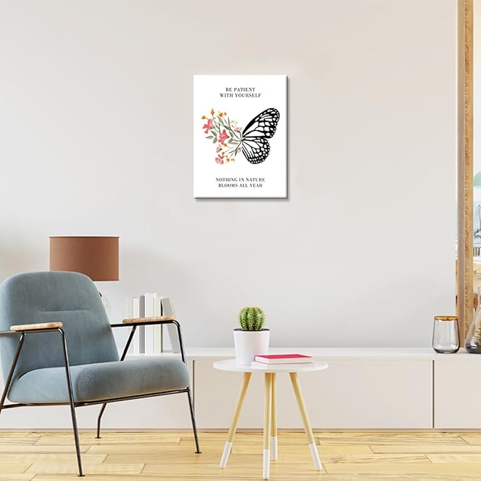 Mental Health Posters,Be Patient with Yourself Poster Canvas Wall Art,Inspirational Canvas Framed Wall Art Ready to Hang for Therapy Office Home Nursery Classroom Wall Decor
