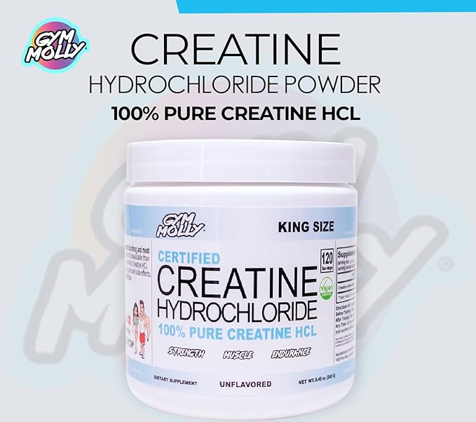 Gym Molly Creatine Hydrochloride (HCL) Powder, Highly Soluble Creatine Hydrochloride, Unflavored, Vegan, Workout Supplement for Men and Women, Muscle Builder Creatine Supplement (King Size)