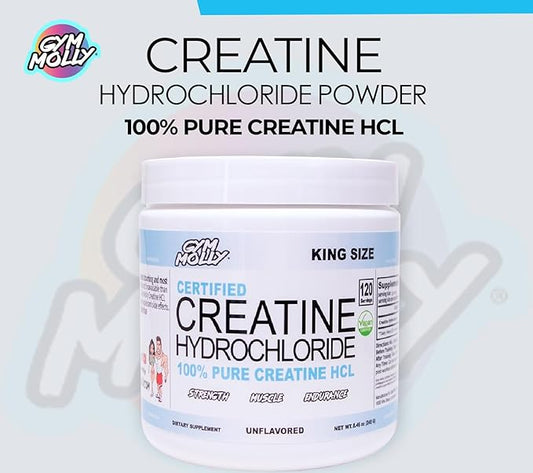 Gym Molly Creatine Hydrochloride (HCL) Powder, Highly Soluble Creatine Hydrochloride, Unflavored, Vegan, Workout Supplement for Men and Women, Muscle Builder Creatine Supplement (King Size)