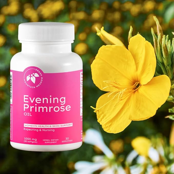 Mountain Meadow Herbs Evening Primrose Oil 1,000mg – Omega-6 Fatty Acids for Women’s Health, Supports Clear Skin & Hormonal Balance, Gluten-Free, Easy-to-Take Softgels (30 Count)