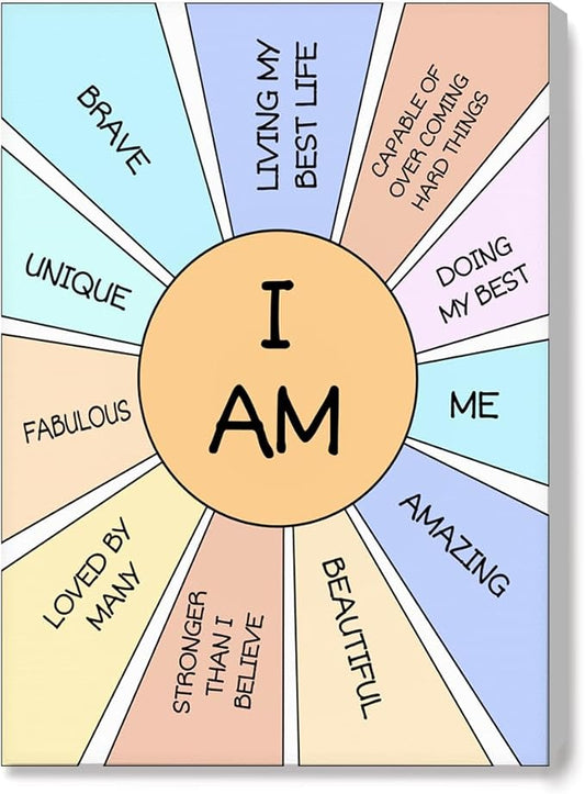 JANLAN I Am Brave Wall Art,Positive Affirmations Wall Decor for Kids,Inspirational Quotes Canvas Wall Art for Kids Room Nursery Classroom