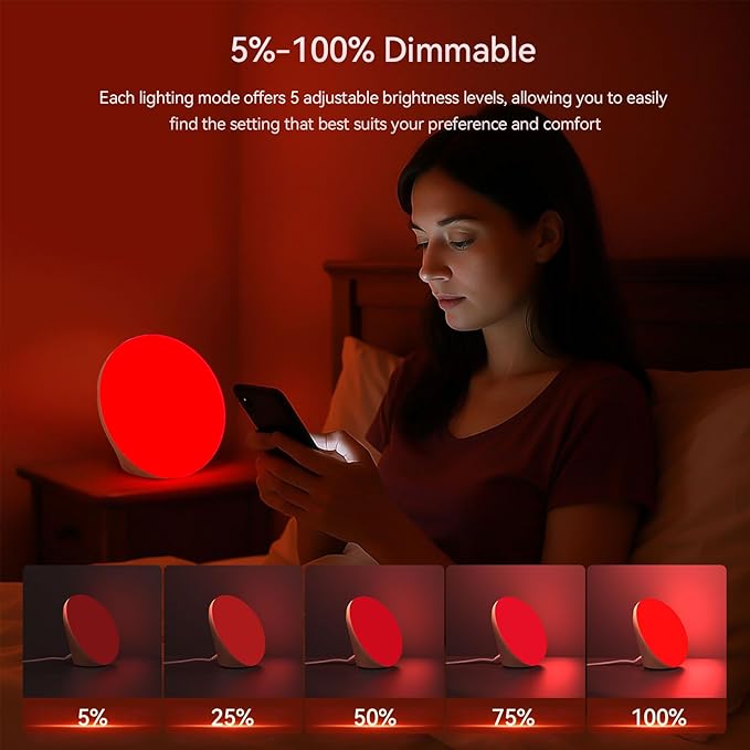 670nm Red Light Therapy & 10,000 Lux Sun Lamp – Dual Sleep Aid and Night Light for Adults & Kids, Supports Deep Relaxation and Better Sleep
