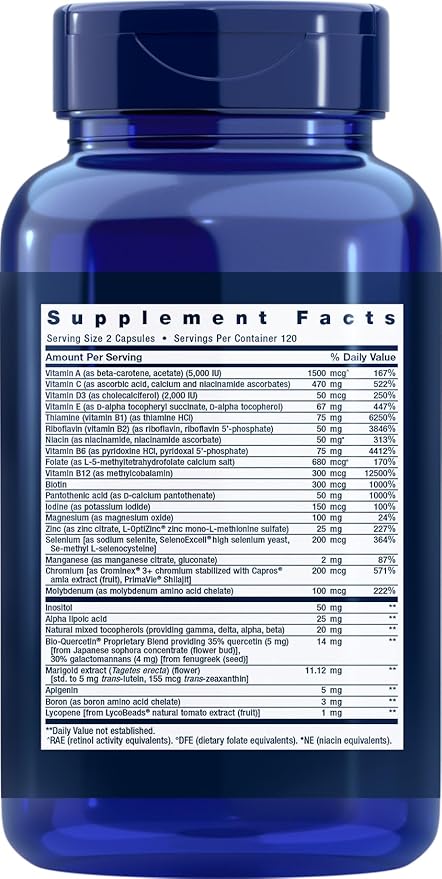 Life Extension Two-Per-Day Multivitamin, Vitamins B, C, D, zinc, Packed with Over 25 Vitamins, Minerals & extracts, Two-Month Supply, Non-GMO, Gluten-Free, 240 Capsules