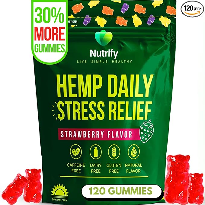 120 Hemp Gummies Natural Strawberry Flavor Hemp Extract, Infused with Omega 3, 6, and 9, Plus Essential Vitamins to Promote General Wellness