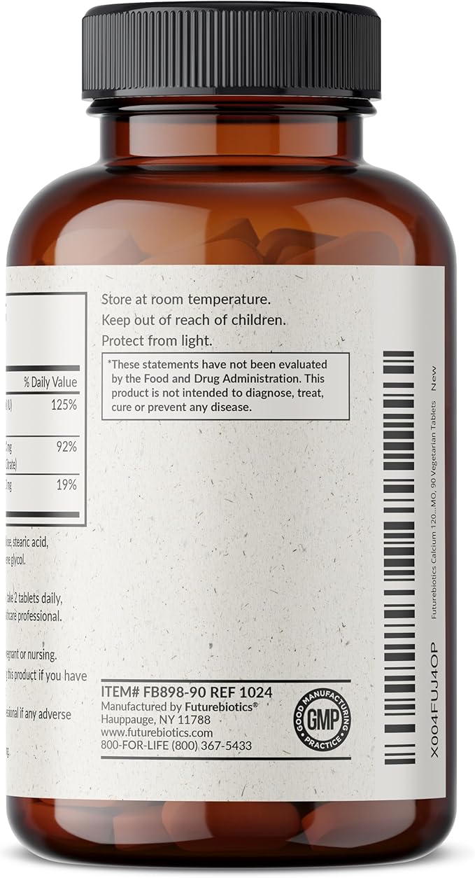 Futurebiotics Calcium 1200 MG Per Serving Sustained Release with Vitamin D3 1000 IU Per Serving Non-GMO, 90 Vegetarian Tablets