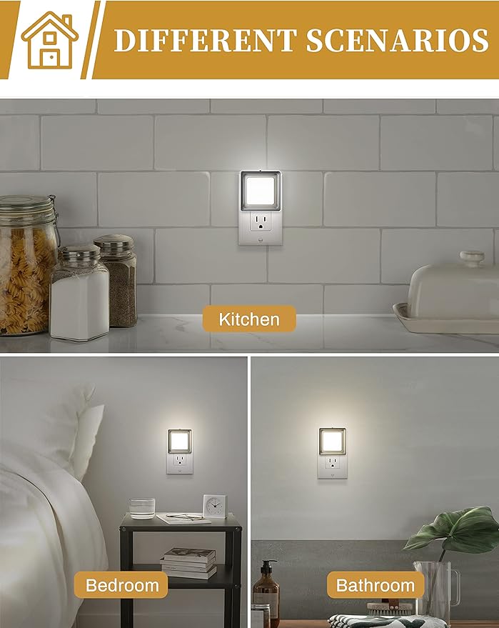 DORESshop LED Night Light, Plug-in [4 Pack], Dusk to Dawn Sensor, Night Lights Plug into Wall for Bedroom, Bathroom, Toilet, Stairs, Kitchen, Hallway, Kids,Adults, Nightlight, Daylight White 5000K…